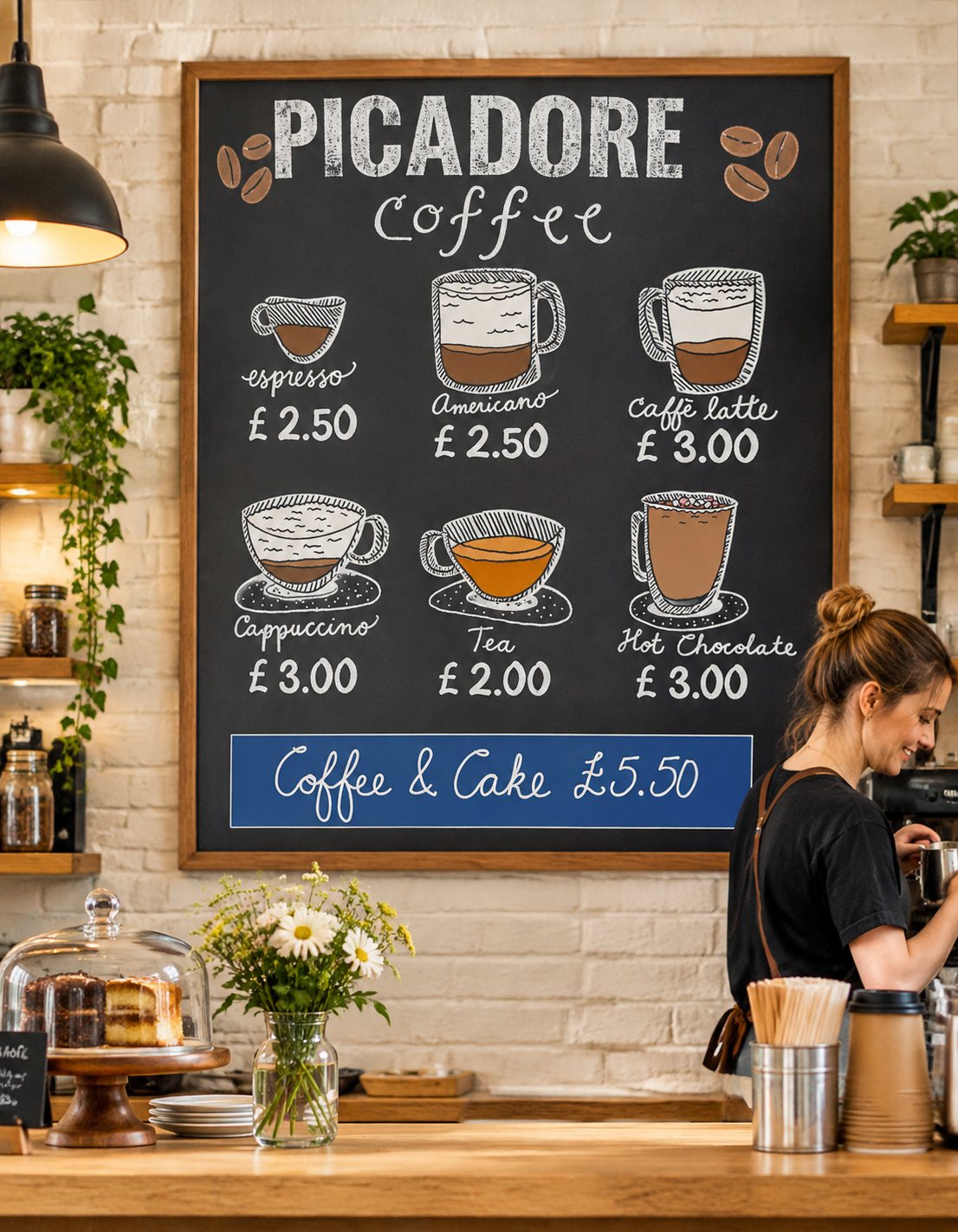 The hand-written menu board at Picadore